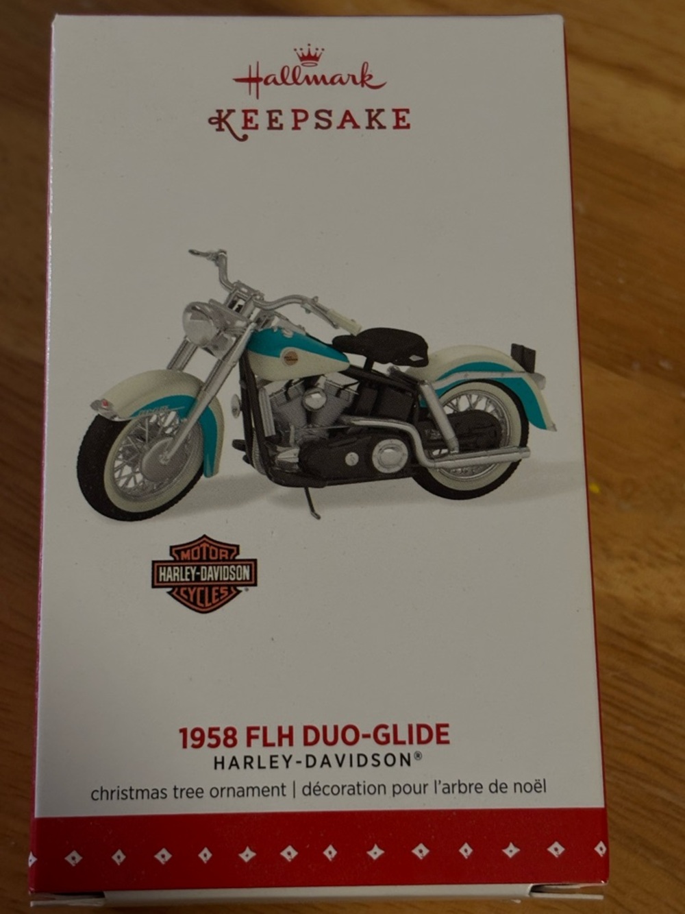 Hallmark Keepsake Ornament - Turquoise & White 1958 FLH Duo-Glide Motorcycle